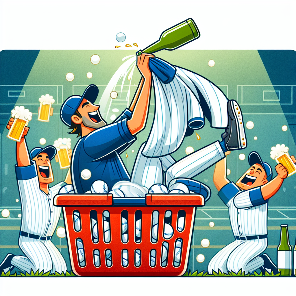 鄧愷威奪MLB首勝被丟進洗衣籃淋啤酒慶祝 感謝隊友守備, professional blog illustration, high quality, suitable for blog post, no text or watermarks
